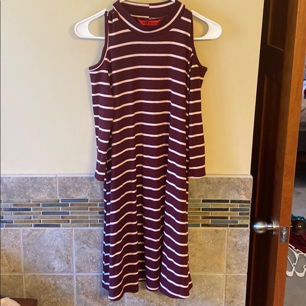 Cold shoulder striped sweater dress